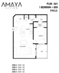 Amaya Living Plan AA1 1 bed+DEN+1 bath