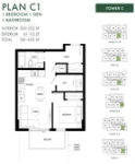 Minoru Square Plan C1 1 bed+DEN+1 bath