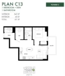 Minoru Square Plan C13 1 bed+DEN+1 bath